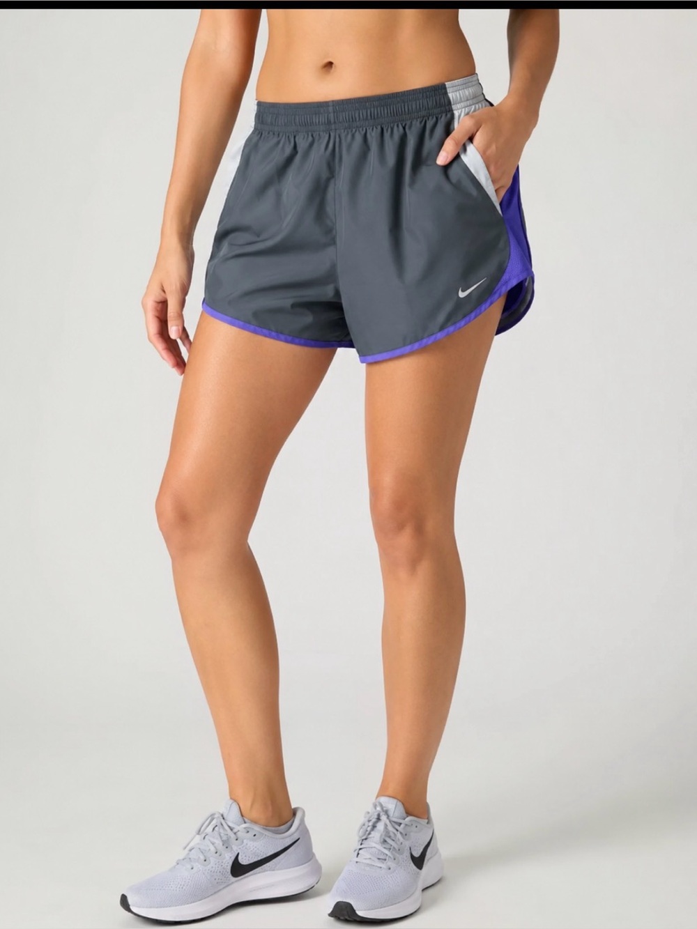 Nike Women’s Gray Running Shorts with Purple Trim Size Medium